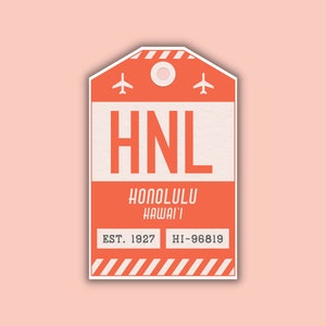 HNL Honolulu Hawai&#39;i Luggage Tag Sticker / Airport Code Baggage Decal / Collectible Travel Decor / Vintage Inspired Design