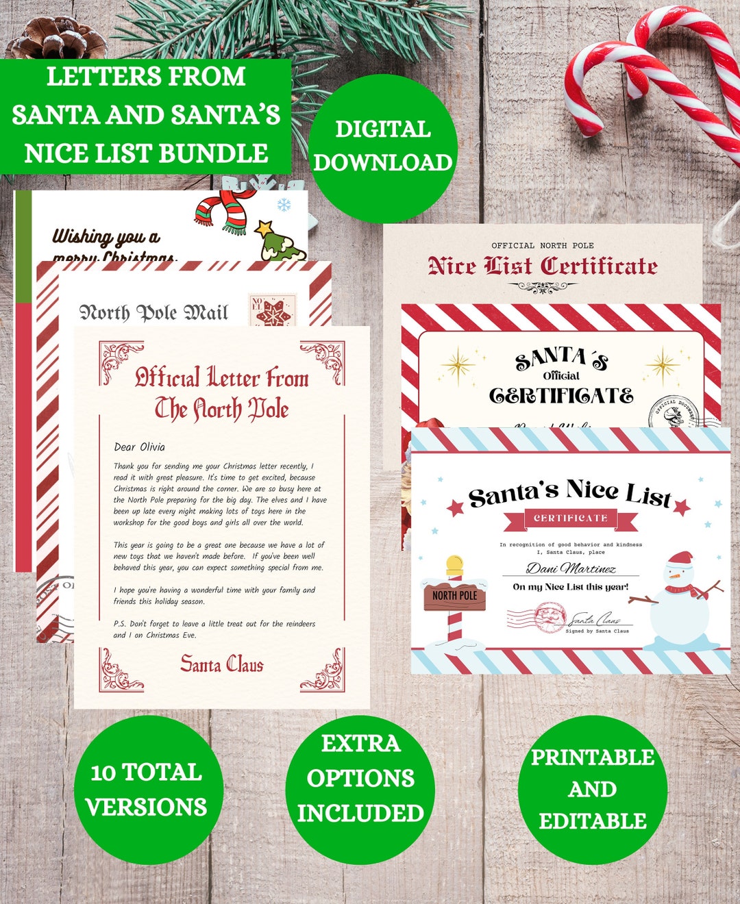 Santa's Nice List Certificate Template BUNDLE, Editable Letter From ...