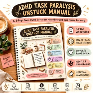 ADHD Task Paralysis Rescue Manual | 6-Page Neurodivergent Freeze Recovery Workbook (PDF)