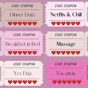 Anpassbare Liebescoupons, druckbare Liebescoupons, Valentinstagsgeschenke, Jahrestagsgeschenk, bearbeitbare Liebescoupons zum Valentinstag