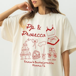 Custom PJs and Prosecco Bachelorette Shirts Spa Bridal Party Shirts Matching Bridesmaids Shirts Pajamas Bach Party Gift