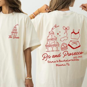 Pjs and Prosecco Bachelorette Shirts Custom Pajamas and Prosecco Bachelorette Party Shirt Spa Party Bridesmaids Gift Casual Bridal Party Tee