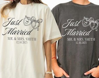 Just Married Shirt Comfort Colors® Custom Couples Shirt Mr and Mrs Shirts Matching Honeymoon Shirt Newlyweds Gift