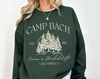 Custom Camp Bachelorette Sweatshirts Hiking Bachelorette Sweater Personalized Bach Merch Lake Bachelorette Party Crewnecks Bride Squad Gift