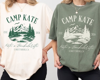 Custom Camp Bachelorette Shirts Comfort Colors® Camping Bachelorette Party Shirt Personalized Location Mountain Bridal Party Tees