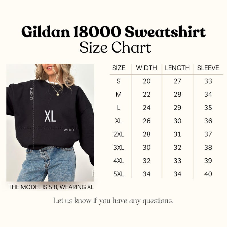 a women's size chart for a sweatshirt