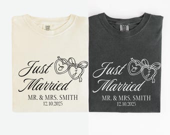Custom Just Married Shirt Honeymoon Shirts Comfort Colors® Matching Couples Shirt Personalized Mr and Mrs Shirts Newlyweds Gifts