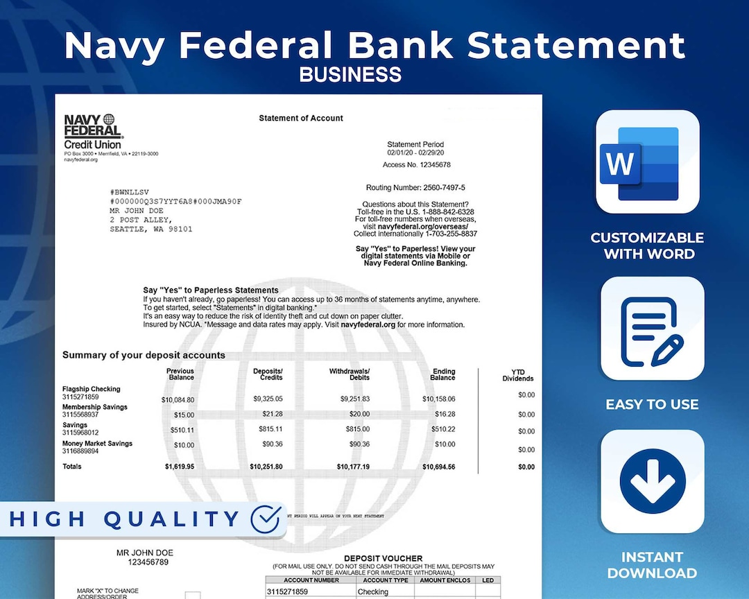 navy-federal-business-bank-statementbank-templateeditable-etsy