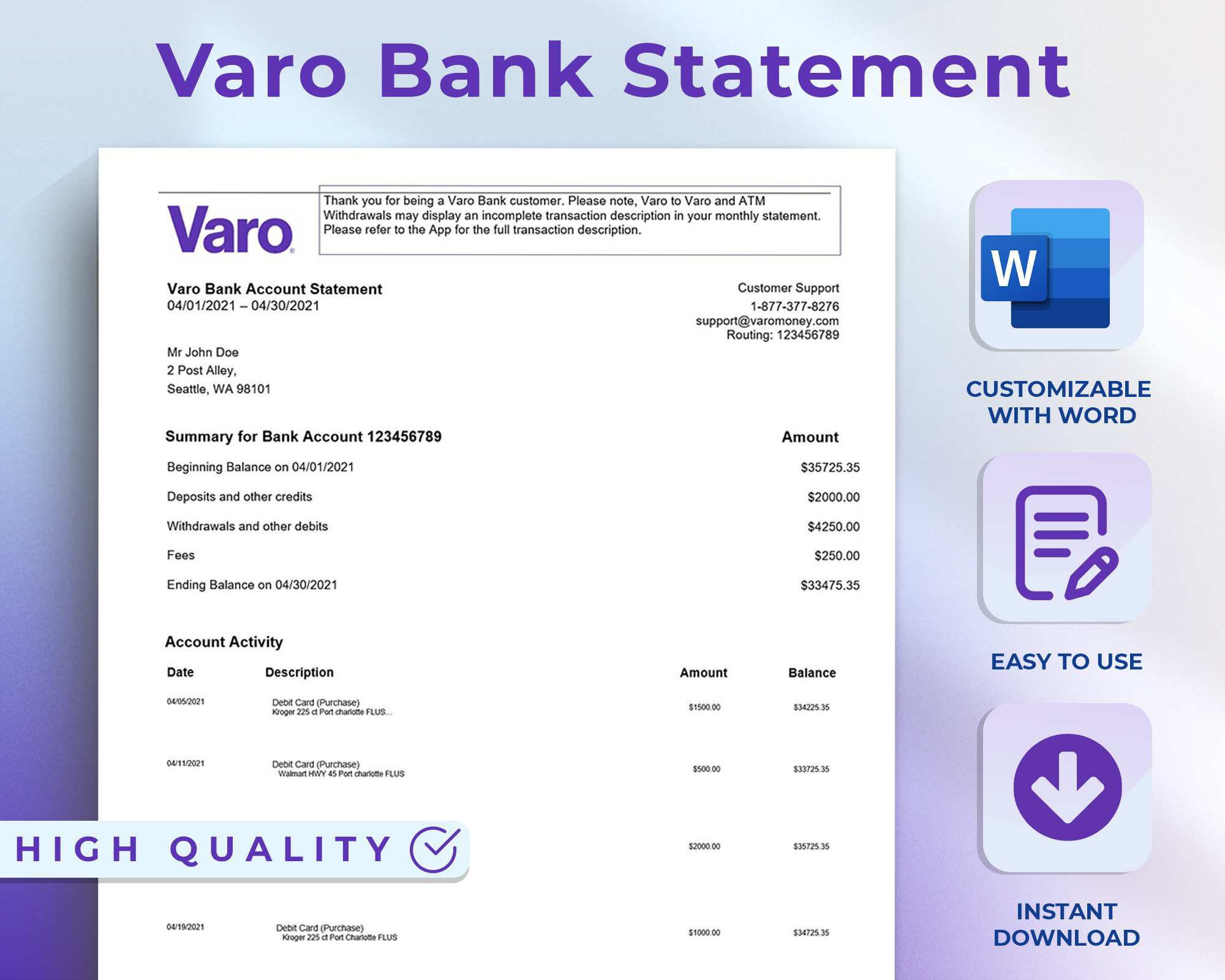 Varo Bank Statement/bank Template/editable Template/word Etsy Varo Bank Statement/bank Template/editable Template/word Etsy