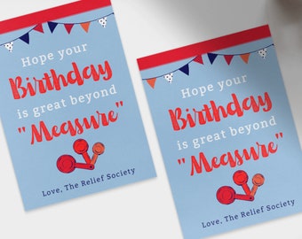 Happy Birthday Tag, Relief Society Gift, Gifts for Sisters, Measuring Spoon, Kitchen Gift, Ministering, LDS