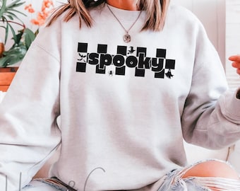 Spooky Halloween Sweatshirt: Retro Bats, Witch & Ghost Pullover