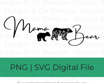 Mama Bear bloemensilhouet SVG PNG: DIY-shirtontwerp (digitale download)