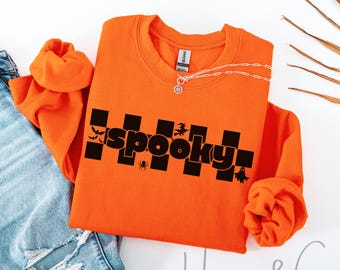 Spooky Halloween Sweatshirt: Retro Bats, Witch & Ghost Pullover