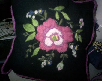 Embroidered Pink Flower pillow