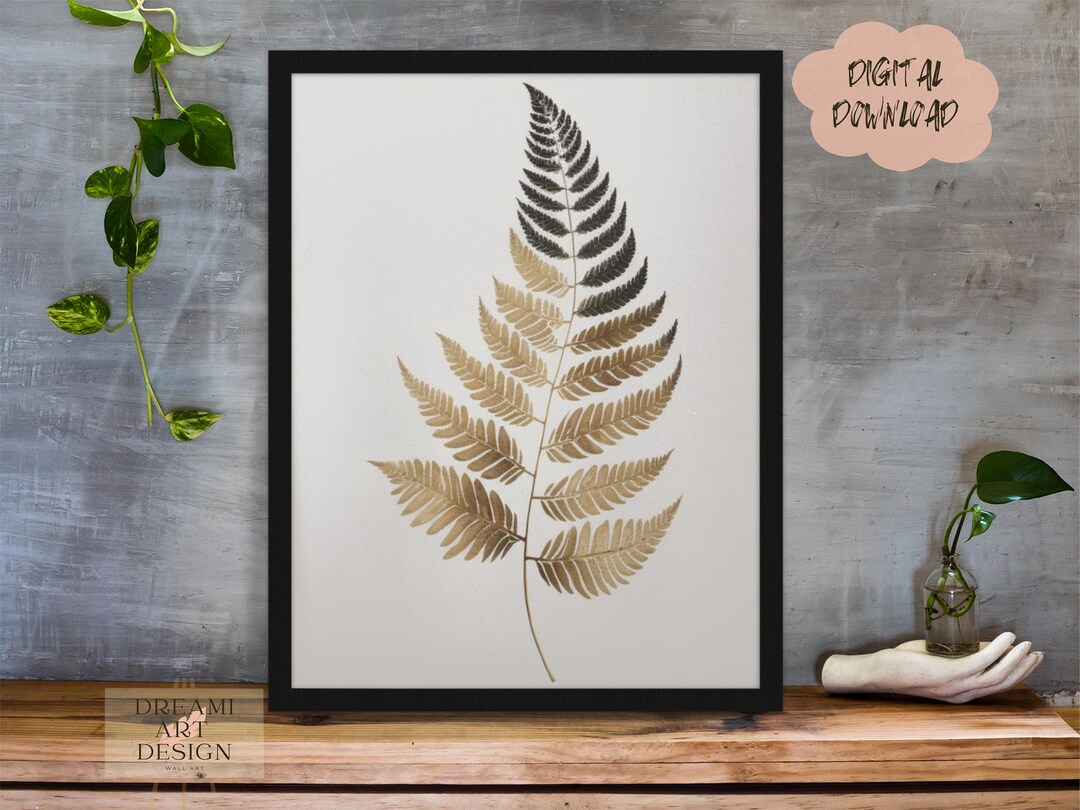 Black and Gold Fern Modern Drawing Painting Art Piece, Modern Abstract Minimalist Simple Art