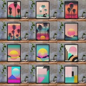 Retro Sunrise & Sunset Inspired Abstract Art Pieces, 12 Piece Wall Gallery Set, Modern Digital Art, Wall Art, Gift Art, *Digital Download*