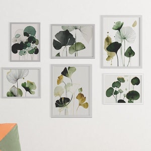 Watercolor Painting Lily Pads Art Pieces, 6 Piece Wall Gallery Set, Minimalist Modern Digital Art, Wall Art, Gift Art, *Digital Download*