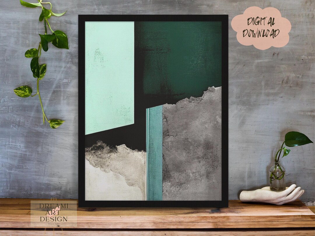 Smokey Green and Gray Abstract Art Piece, Minimalist Simplistic Modern, Digital Art, Wall Art