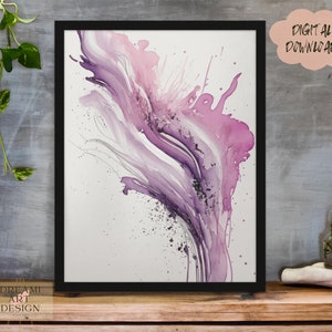 Watercolor Abstract Painting Splatter Painting Purple And Pink Colors Art, Digital Art, AI Watercolor Painting Art, *Digital Download*
