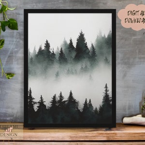 Above a Misty Foggy Forest Valley Art Piece, Modern Abstract Minimalist Simplistic, Digital Art, Wall Art, Gift Art, *Digital Download*