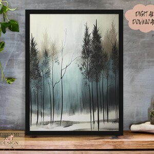 Unique Foggy Forest Painting Style Art Piece,  Modern Abstract Minimalist Simplistic, Digital Art, Wall Art, Gift Art, *Digital Download*