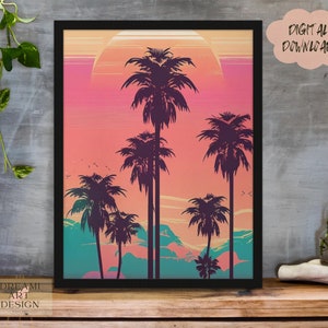 Tropical Sunrise Retro Color Beach Palm Trees, Abstract Simplistic Modern Minimalist, Digital Art, Wall Art, Gift Art, *Digital Download*