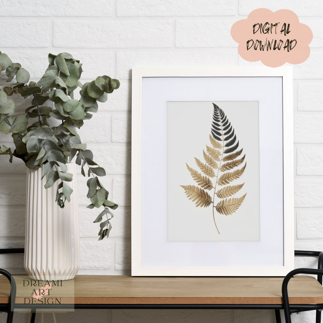 Black and Gold Fern Modern Drawing Painting Art Piece Modern Etsy