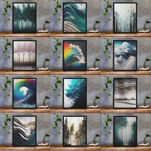 Waves, Forests and Clouds Inspired Art Pieces, 12 Piece Wall Gallery Set, Minimalist Digital Art, Wall Art, Gift Art, *Digital Download*