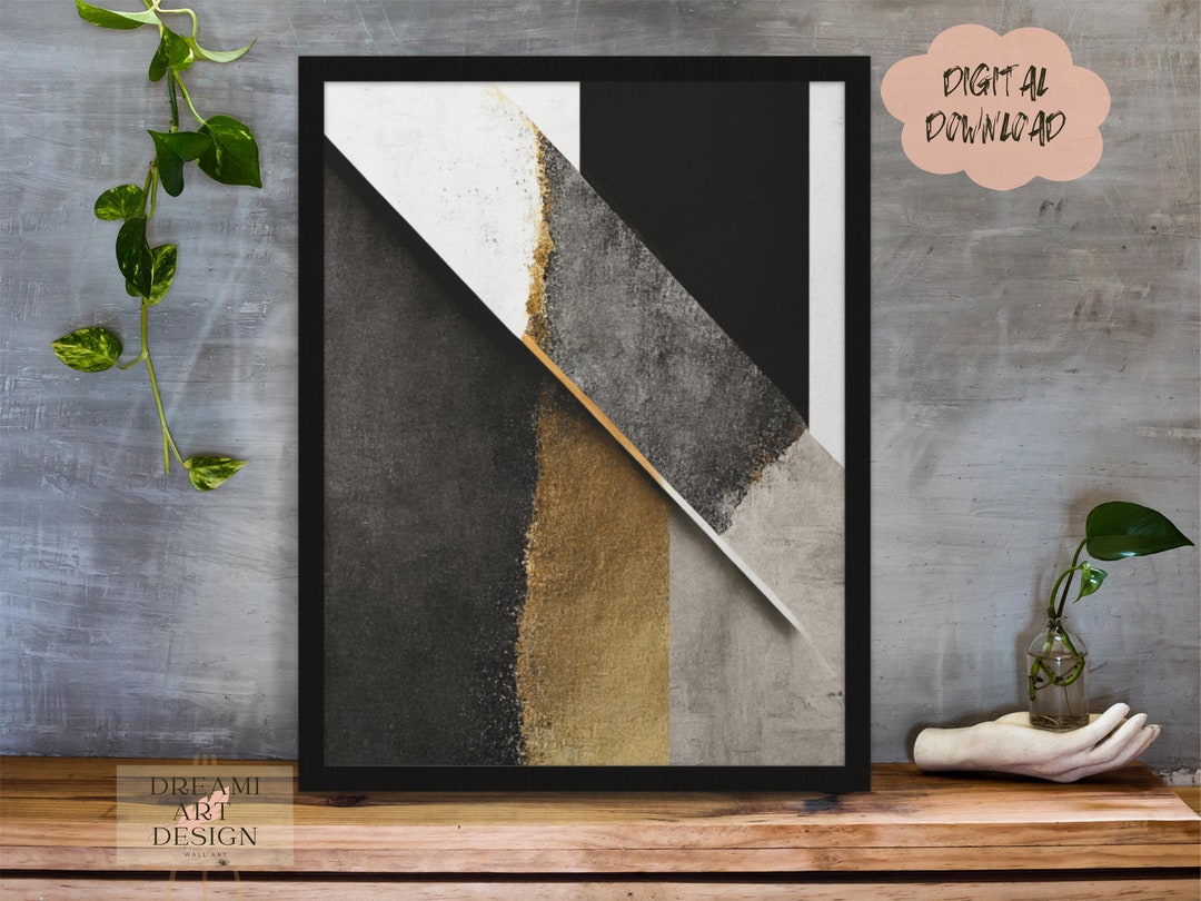 Minimalist Black, Gold and Gray Abstract Art Piece, Minimalist ...