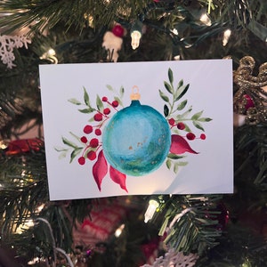 Cartão de Natal em aquarela pintado à mão com envelope