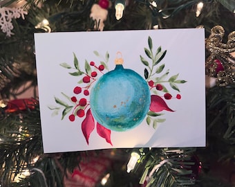 Hand Painted Watercolor Christmas Card With Envelope