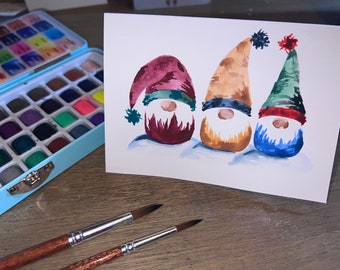 Hand Painted Watercolor Christmas Card With Envelope