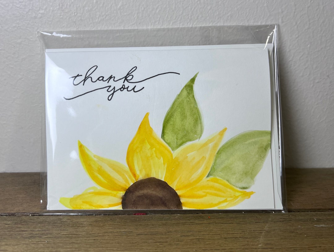 Hand Painted Watercolor Thank You Card With Envelope - Blank Inside - Etsy