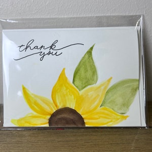 Cartão de agradecimento em aquarela pintado à mão com envelope - em branco por dentro