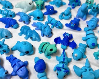 3D-geprinte willekeurige mini-knikdieren - blauwe dieren