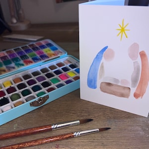 Cartão de Natal em aquarela pintado à mão com envelope