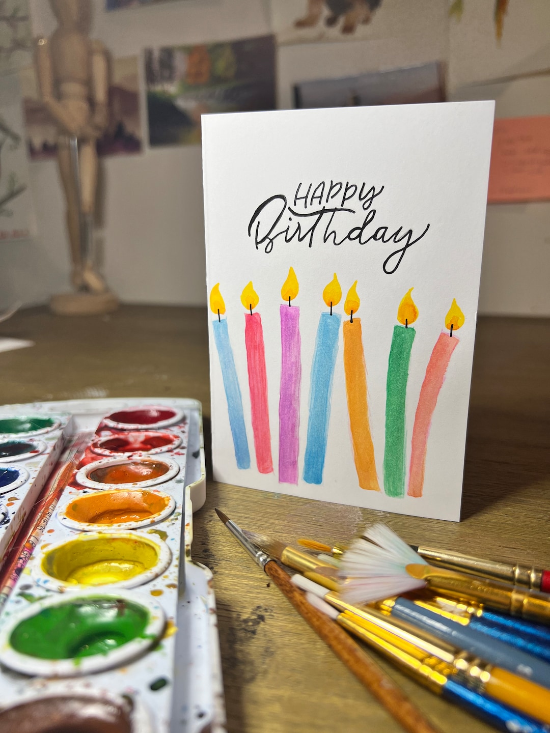 Hand Painted Watercolor Birthday Card With Envelope - Blank Inside - Etsy