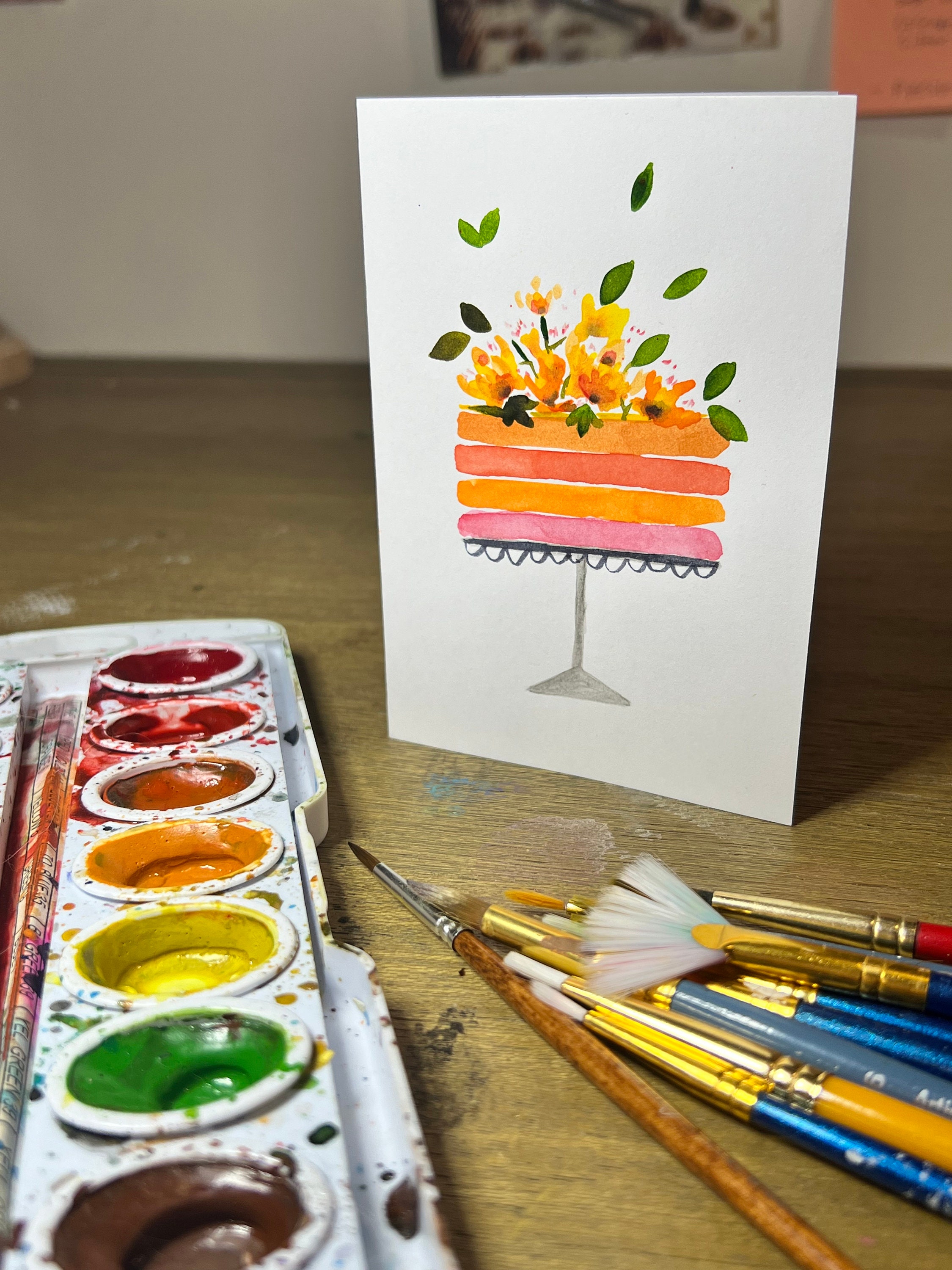 Hand Painted Watercolor Birthday Card With Envelope - Blank Inside - Etsy