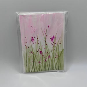 Cartão de felicitações em aquarela pintado à mão com envelope - em branco por dentro - gramíneas