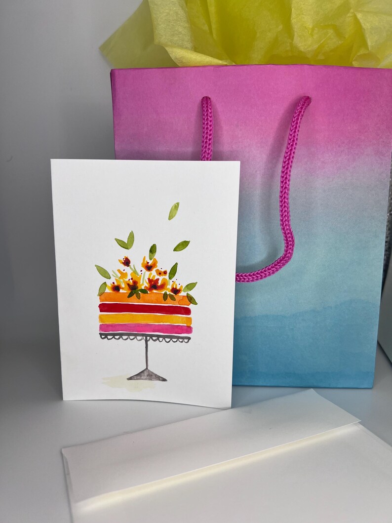 Hand Painted Watercolor Birthday Card With Envelope - Blank Inside - Etsy