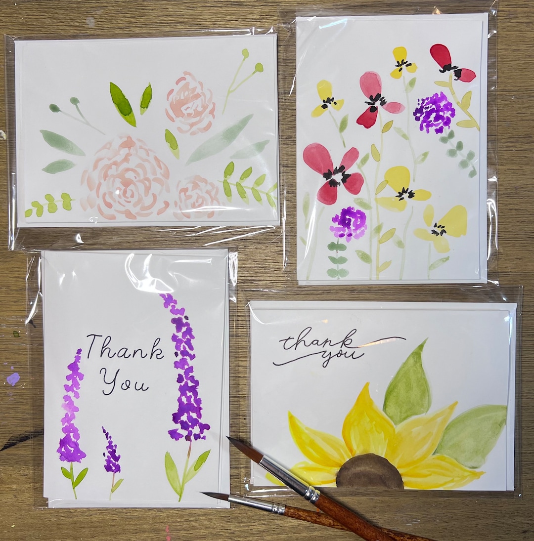 Hand Painted Watercolor Greeting Cards With Envelopes - Nature Set - 4 ...