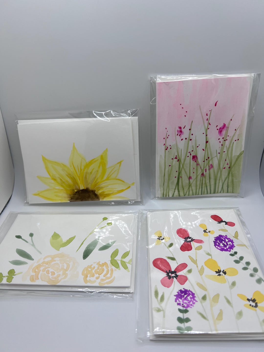 Hand Painted Watercolor Greeting Cards With Envelopes 4 Card Set Blank ...