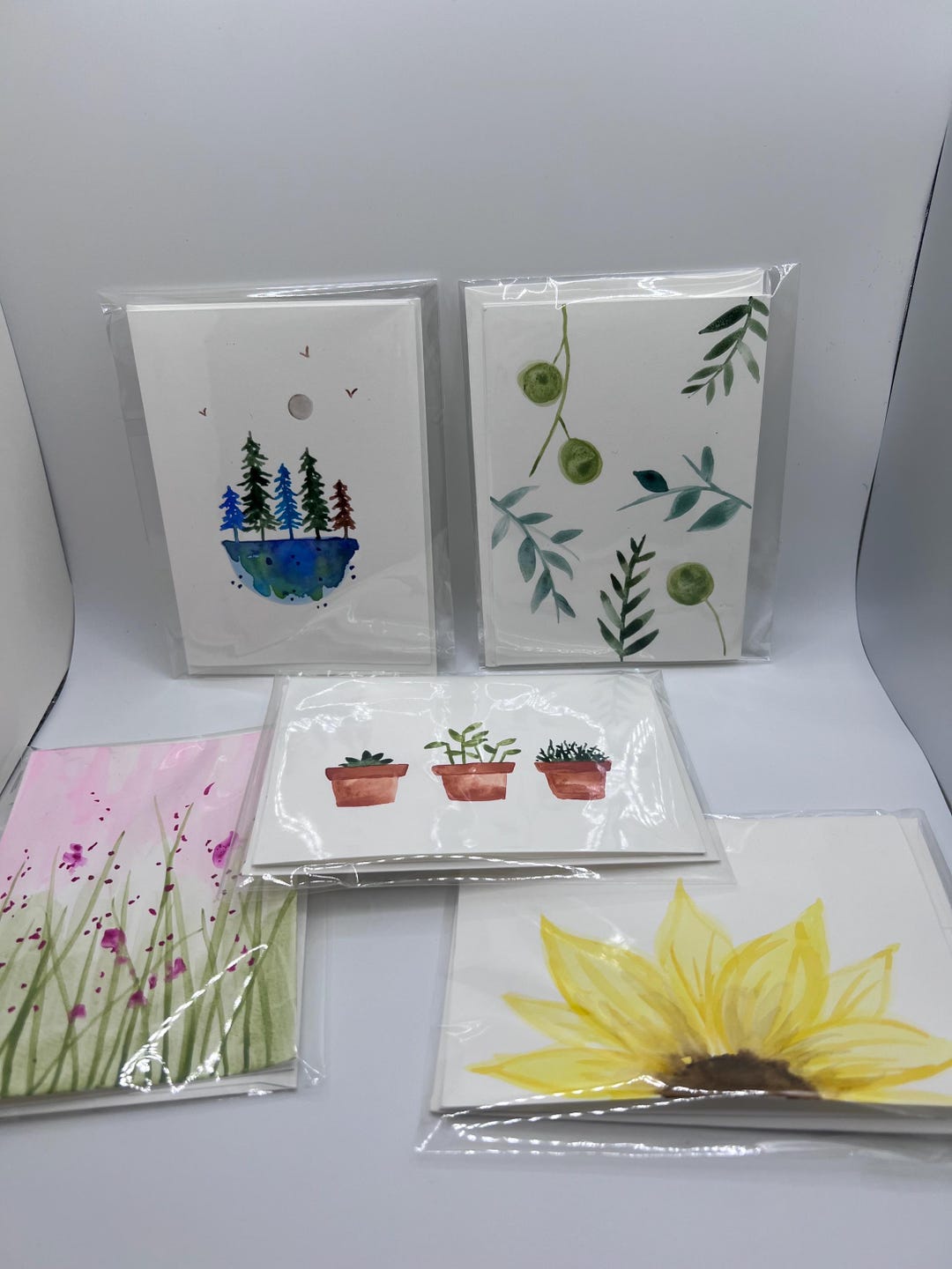 Hand Painted Watercolor Greeting Cards With Envelopes - 5 Card Set ...