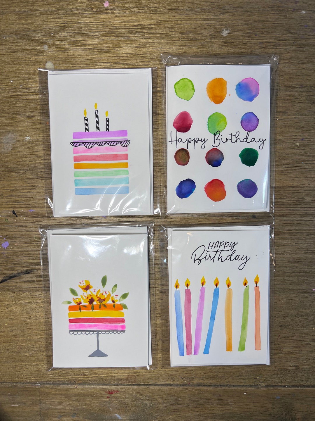 Hand Painted Watercolor Greeting Cards With Envelopes - Birthday Set ...