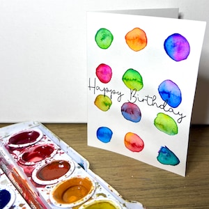 Cartão de aniversário pintado à mão em aquarela com envelope - em branco por dentro