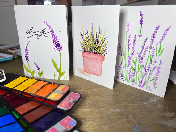 Hand Painted Watercolor Lilac Greeting Cards With Envelopes 