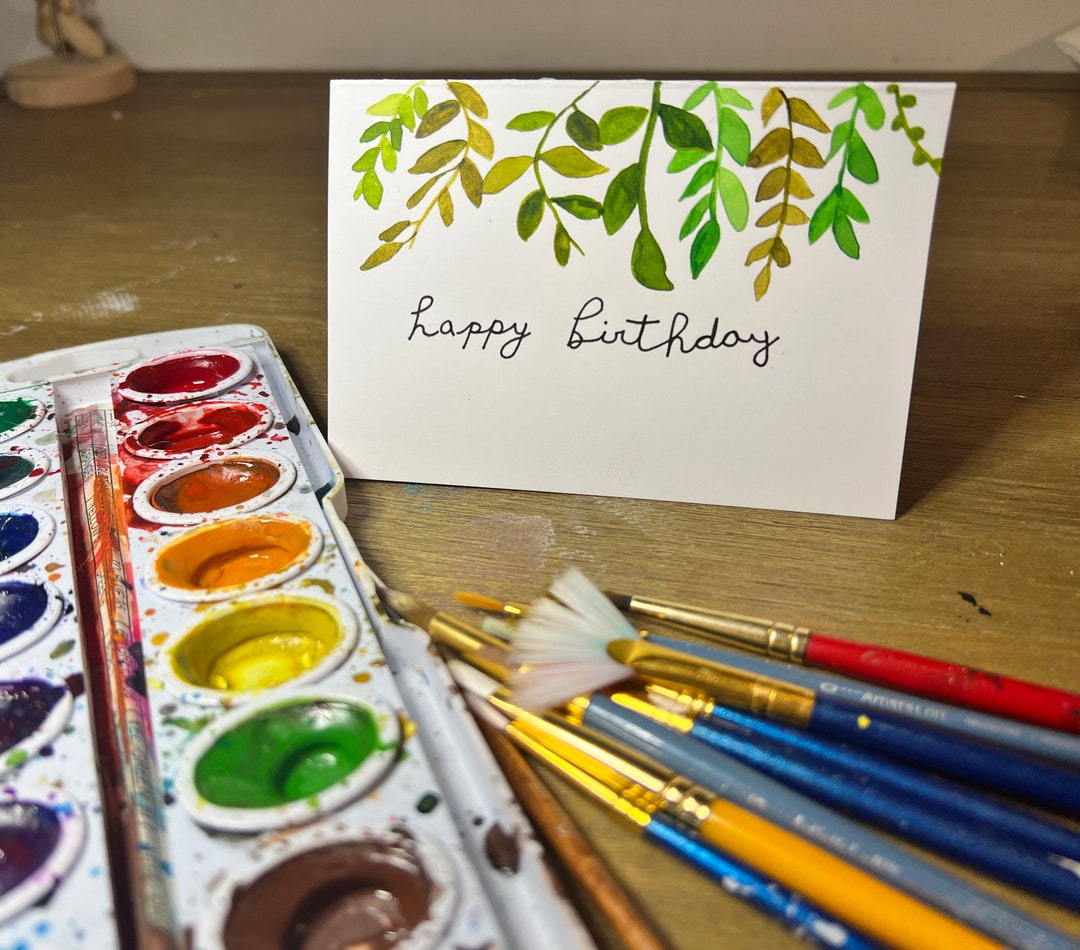 Hand Painted Watercolor Birthday Card With Envelope - Etsy