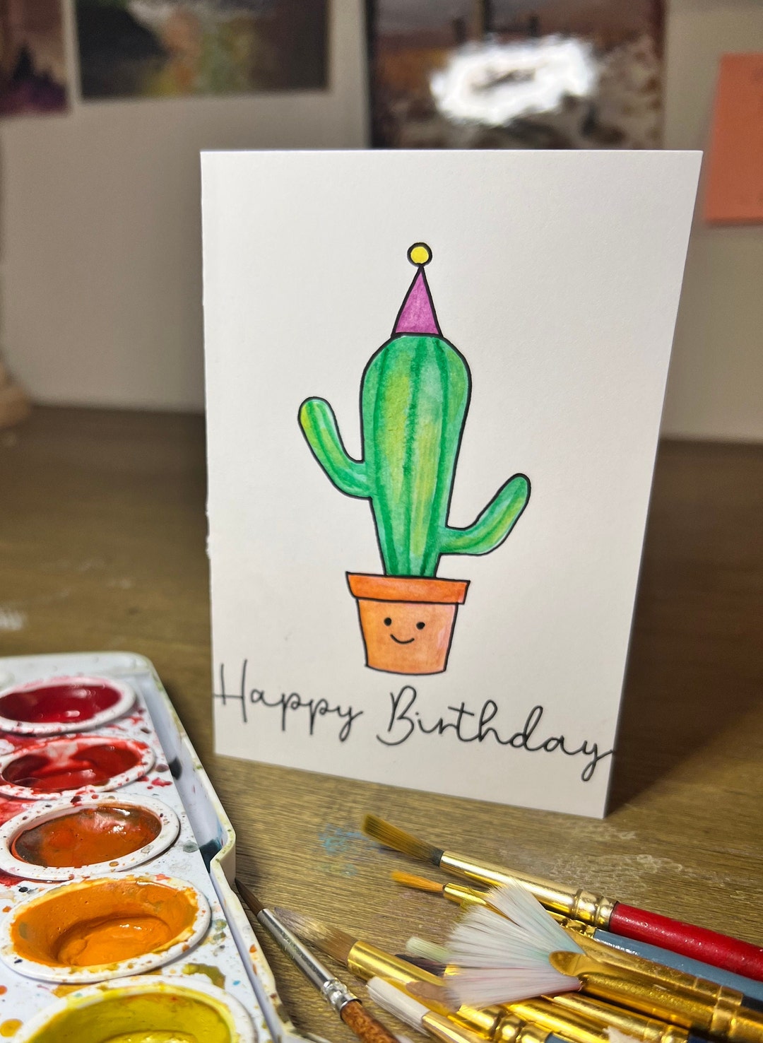Hand Painted Watercolor Birthday Card With Envelope - Blank Inside - Etsy