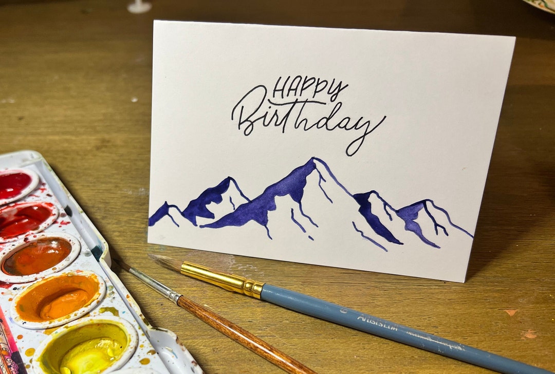 Hand Painted Watercolor Birthday Card With Envelope - Blank Inside - Etsy