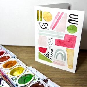 Cartão de felicitações em aquarela pintado à mão com envelope - em branco por dentro